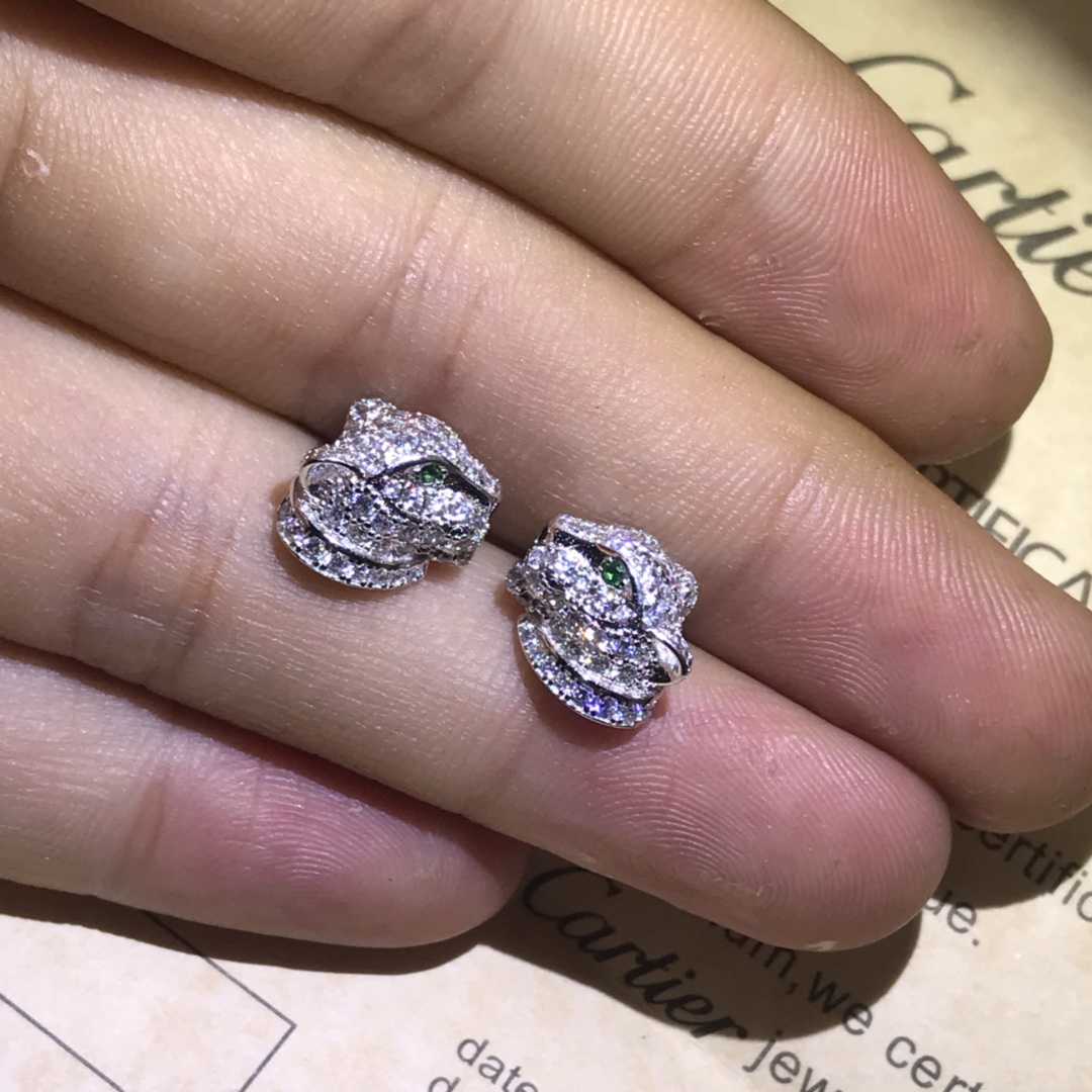 Cartier Full Paved Diamond Leopard Stud Earrings - Image 6