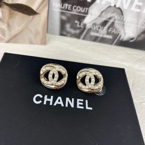 Chanel Diamond and Pearl CC Pearl Stud Earrings
