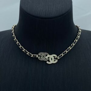 Chanel Leather Chain Choker Necklace