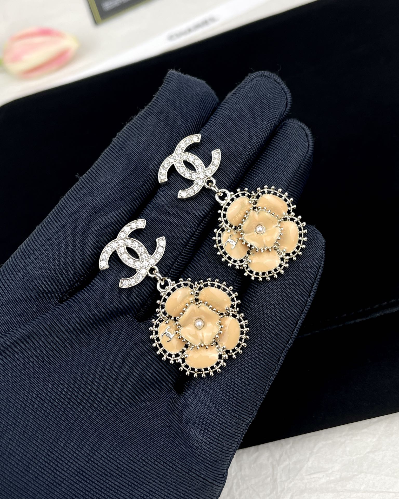 Chanel Enamel Camellia Earrings - Image 2