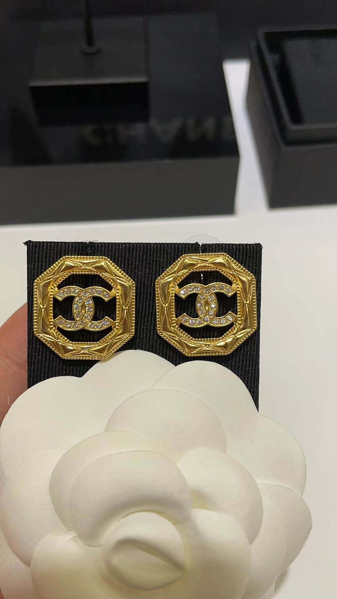Chanel Geometric Octagon Stud Earrings