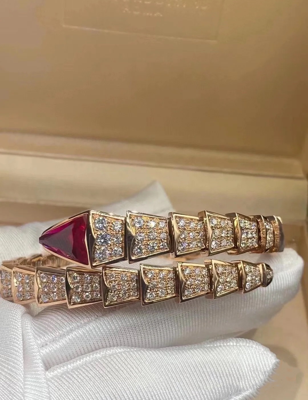 Dupe Bvlgari Serpenti Viper Bracelet in Rose Gold with Diamond and Rubellite - Image 3