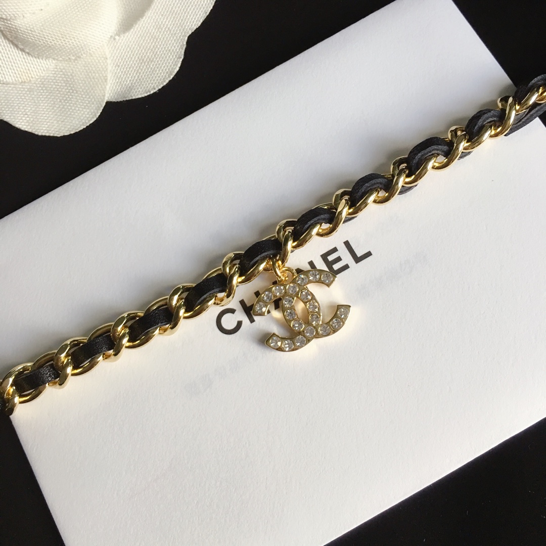 Chanel Leather Woven O Chain Bracelet Choker Necklace - Image 7