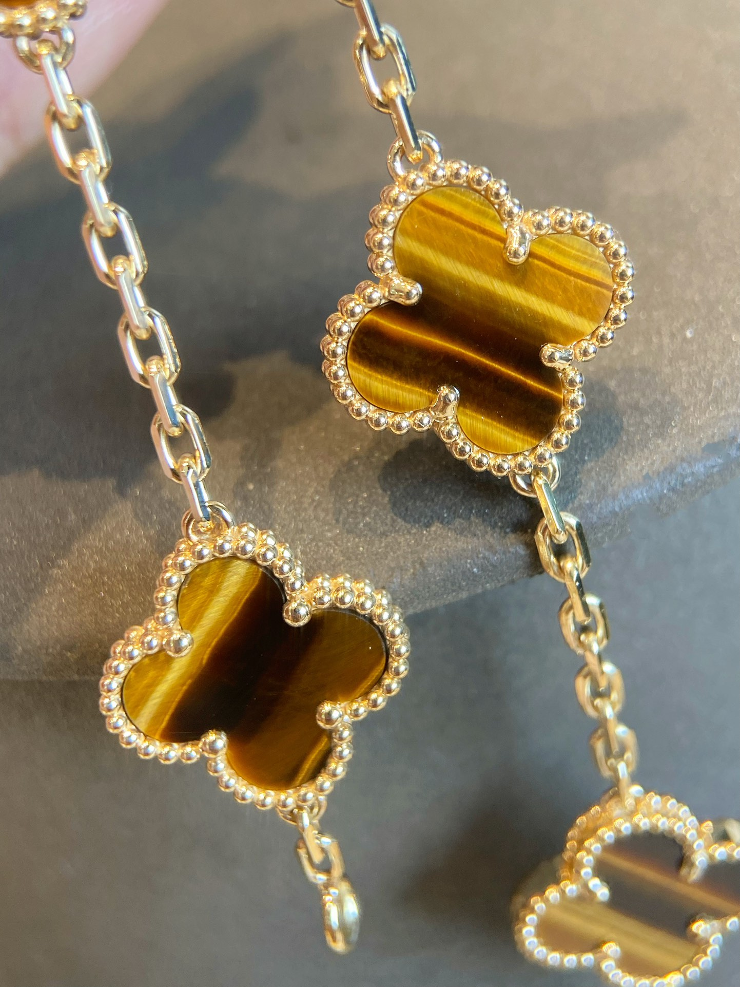 VCA Tiger Eye Vintage Alhambra Bracelet 5 Motifs - Image 6