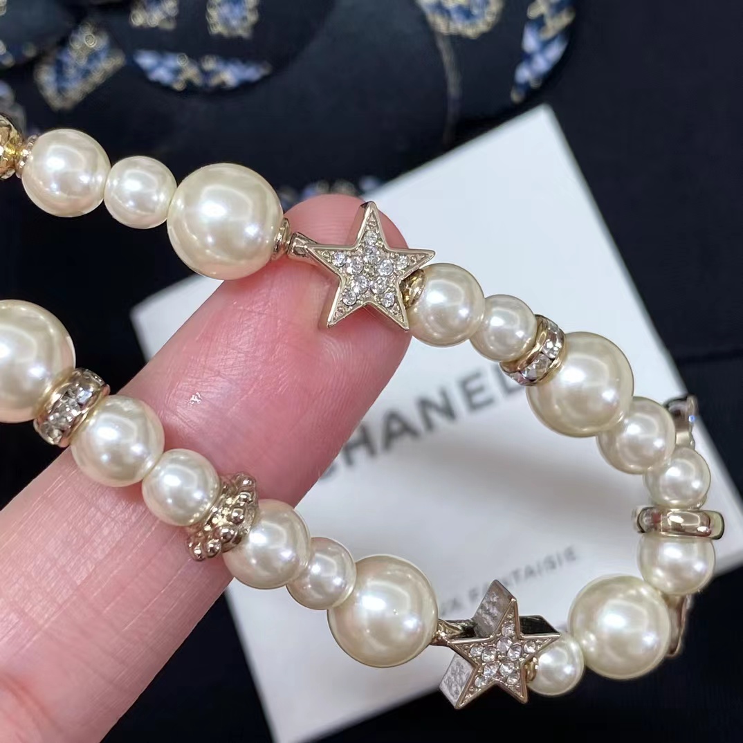 Chanel Star Double C Pendant Pearl Necklace - Image 7