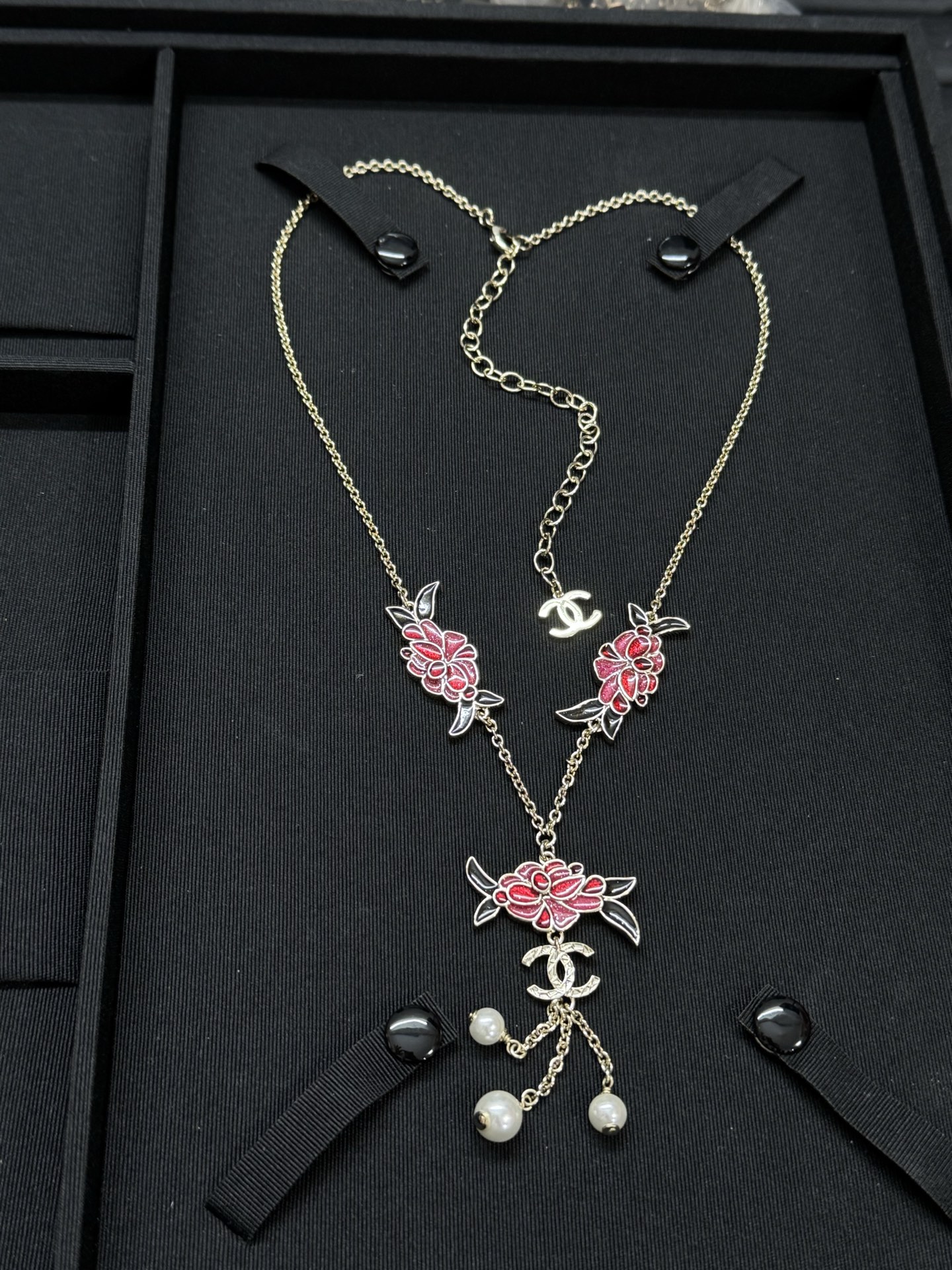 Chanel Flower Pearl Tassel Sweater Chain Necklace - Image 3