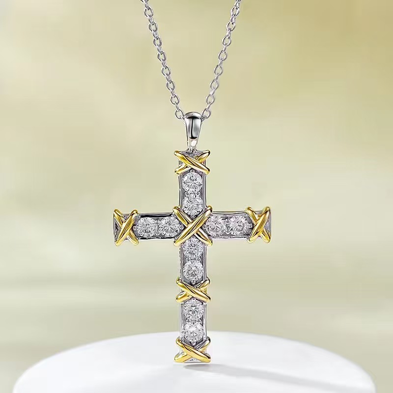 Tiffany Ten Stone Cross Pendant with Diamonds Necklace - Image 3
