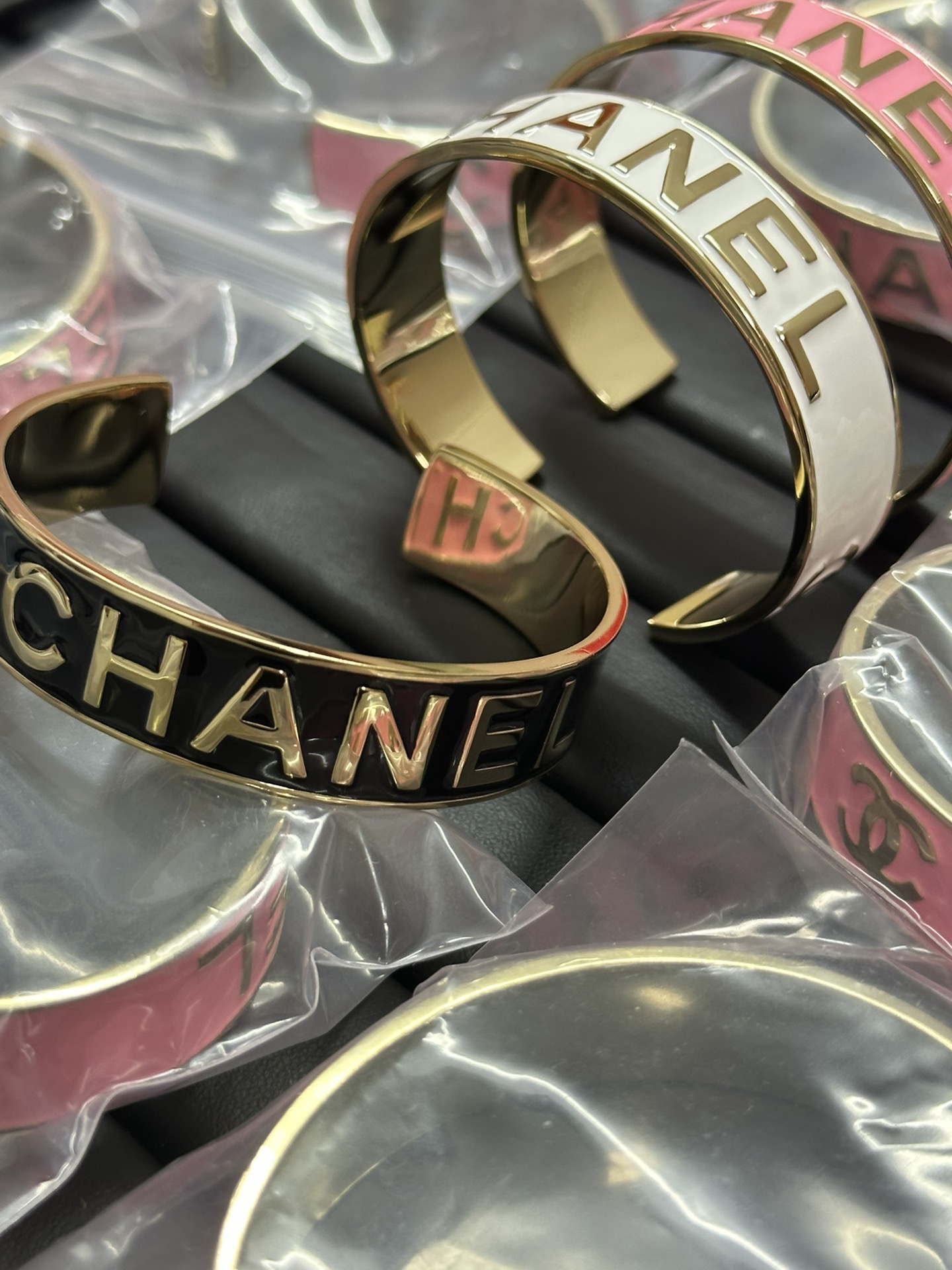 Chanel Embossed Monogram Open Cuff Bangle Bracelet - Image 5