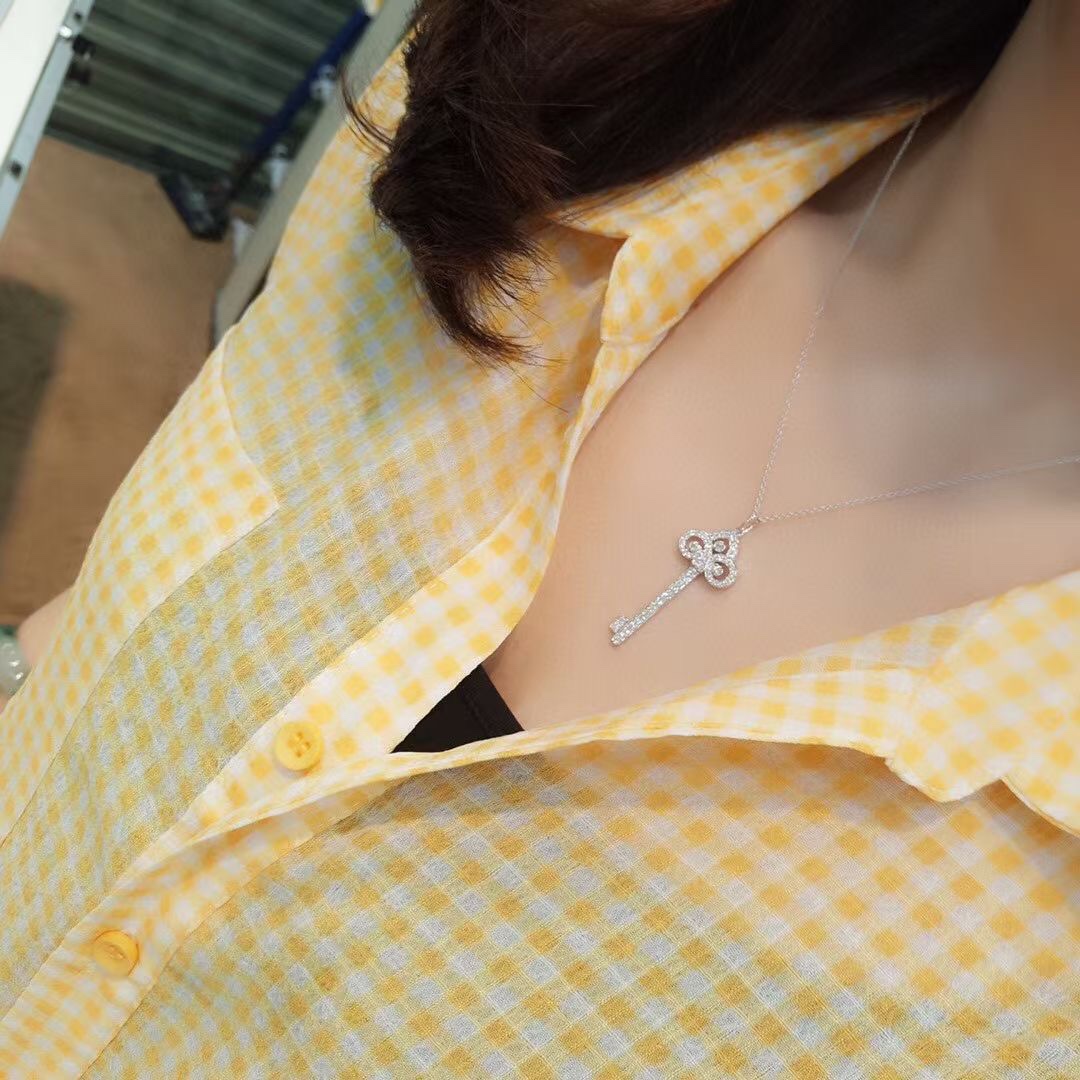 Tiffany Full Diamond Crown Key Pendant Necklace - Image 4