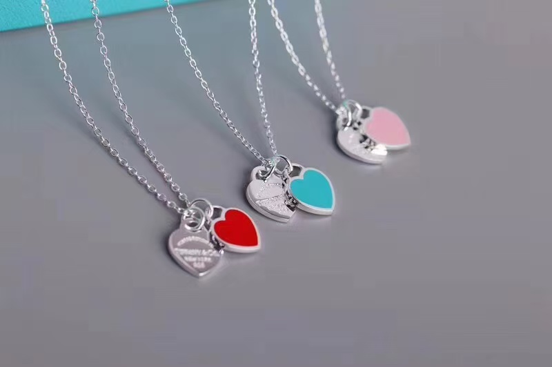 Tiffany Double Heart Tag Pendant Necklace