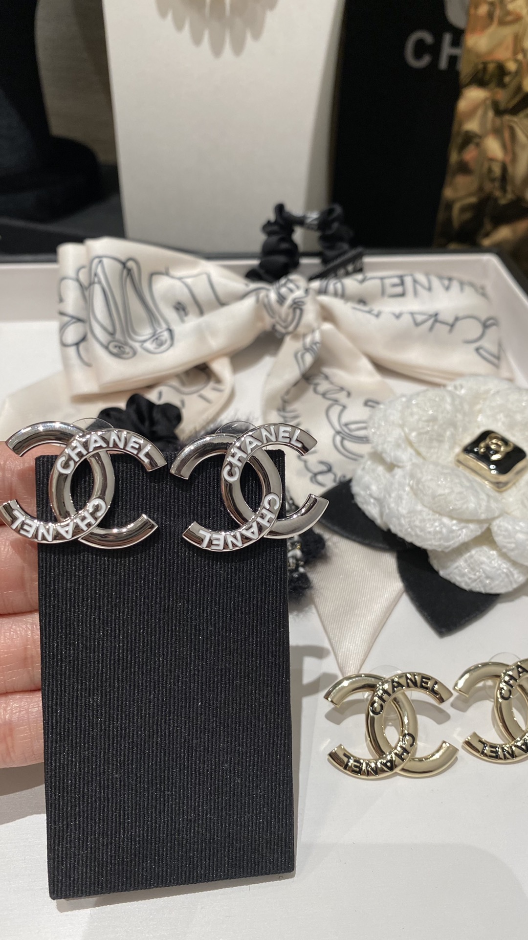 Chanel Enamel Monogram CC Earrings - Image 6