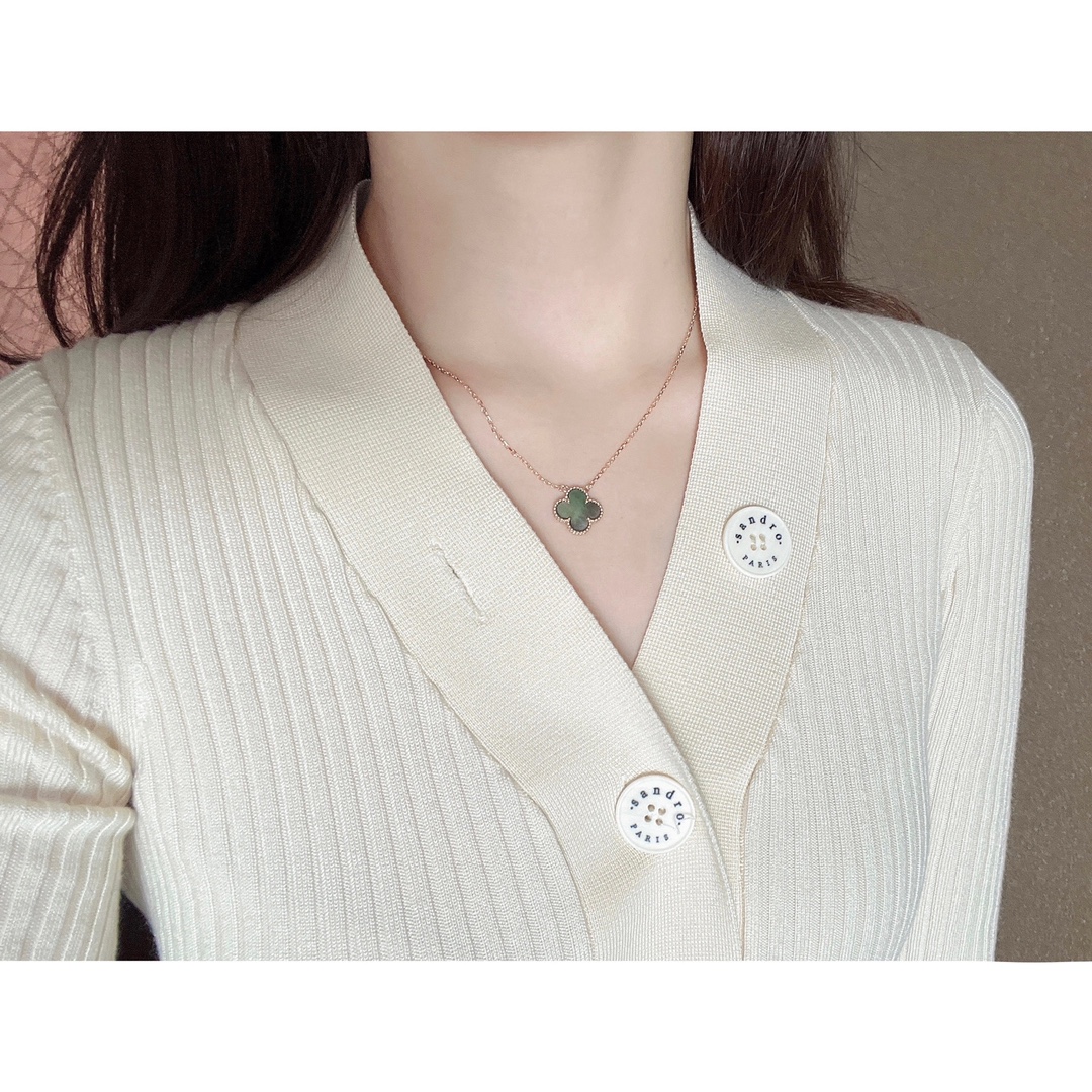 VCA Rose Gold Gray Mother of Pearl Clover Pendant Necklace - Image 2