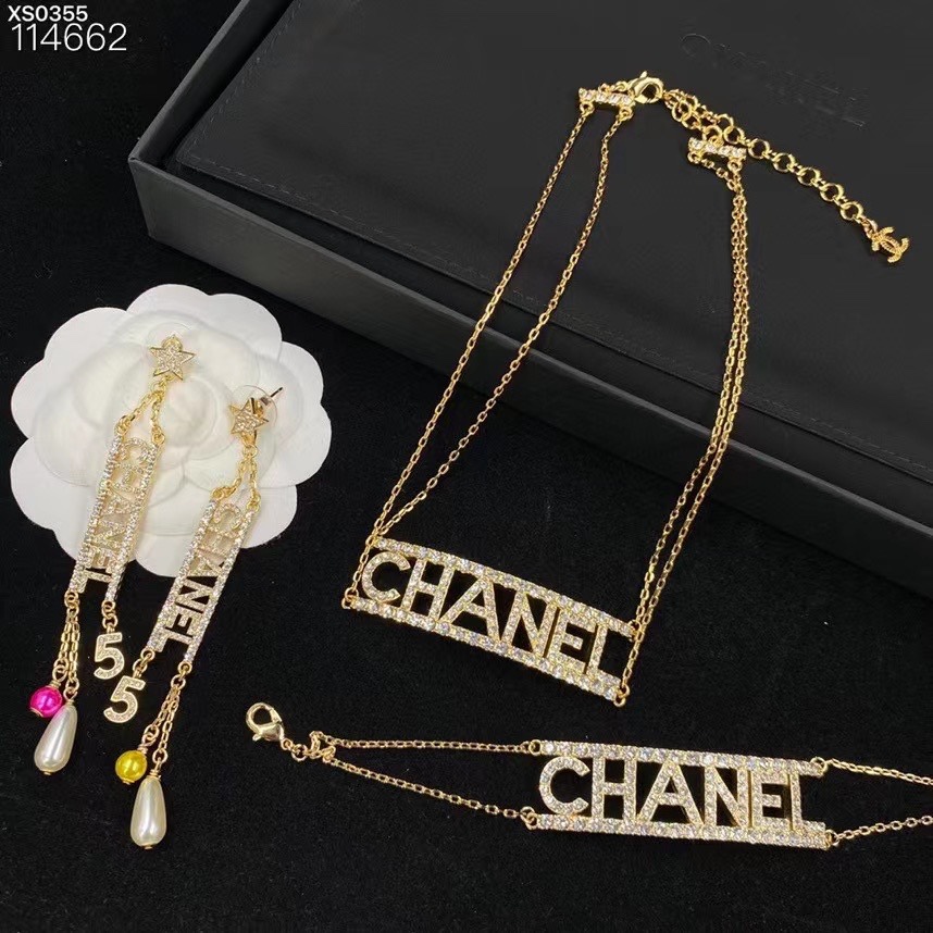 Chanel Monogram Earrings Bracelet Necklace - Image 3