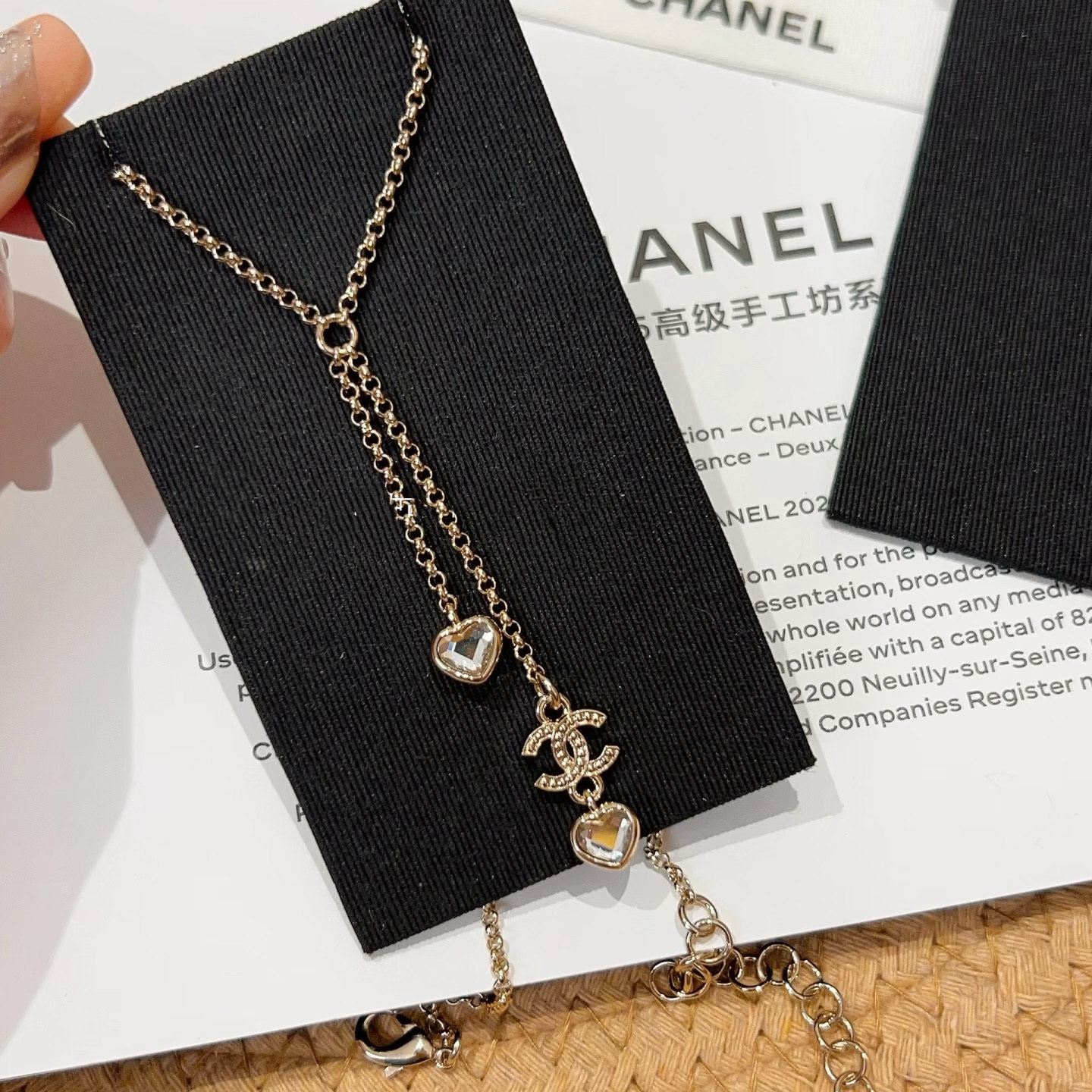 Chanel CC Love Heart Pendant Y Drop Necklace