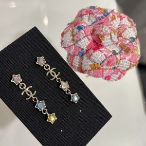 Chanel Asymmetric Colorful Crystal Star Tassel Earrings