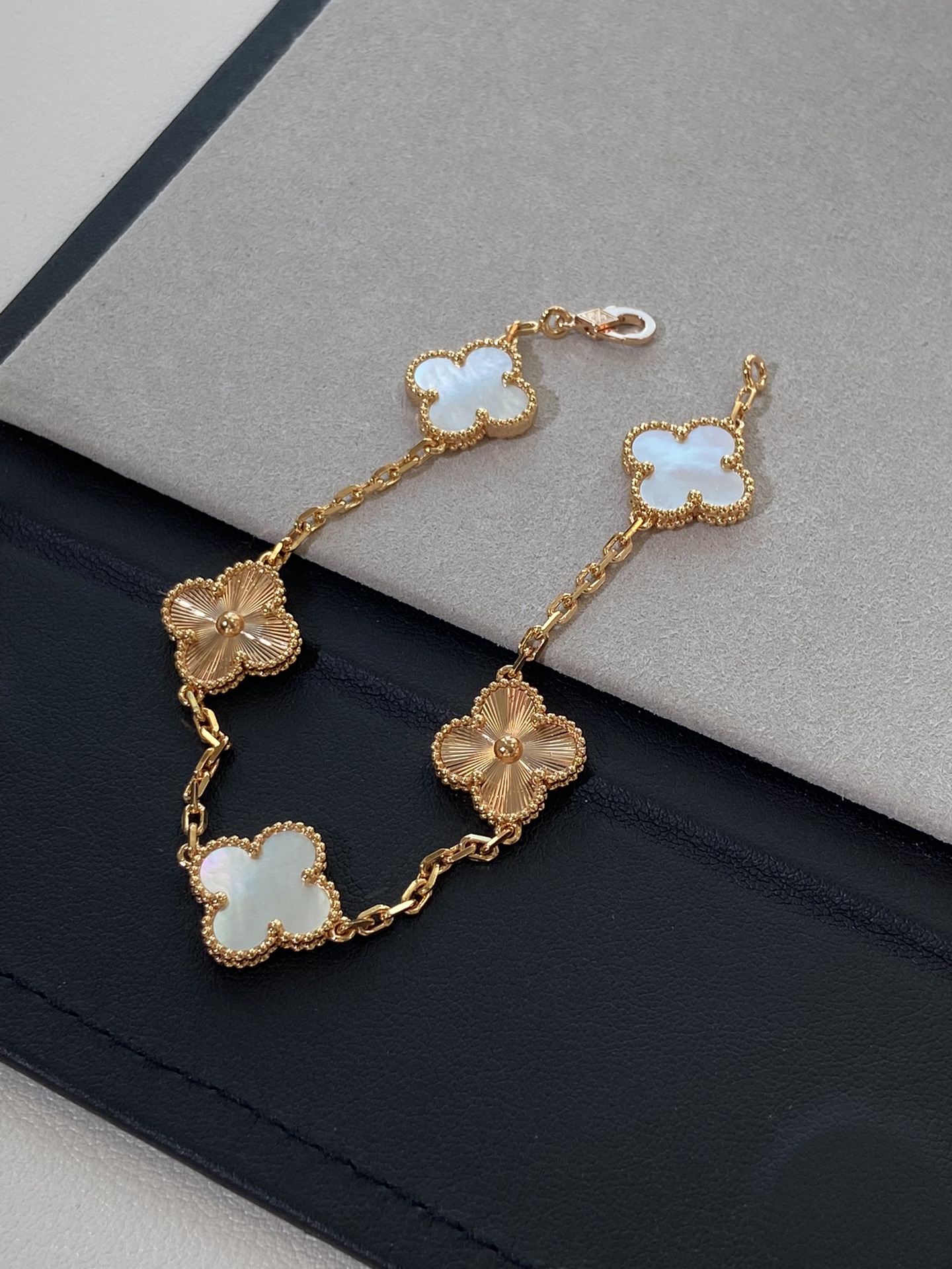 VCA Vintage Alhambra White and Gold Bracelet 5 Motifs - Image 5