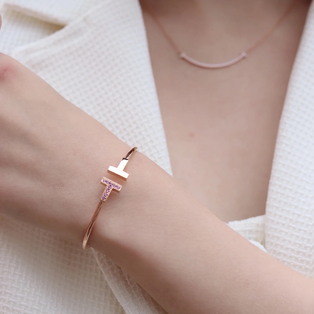 Tiffany Paved Pink Diamond Double T Bangle Bracelet - Image 6