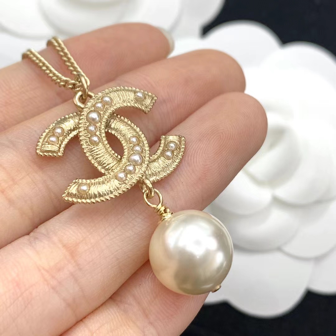 Chanel Sweater Double C Pearl Dangle Necklace - Image 2