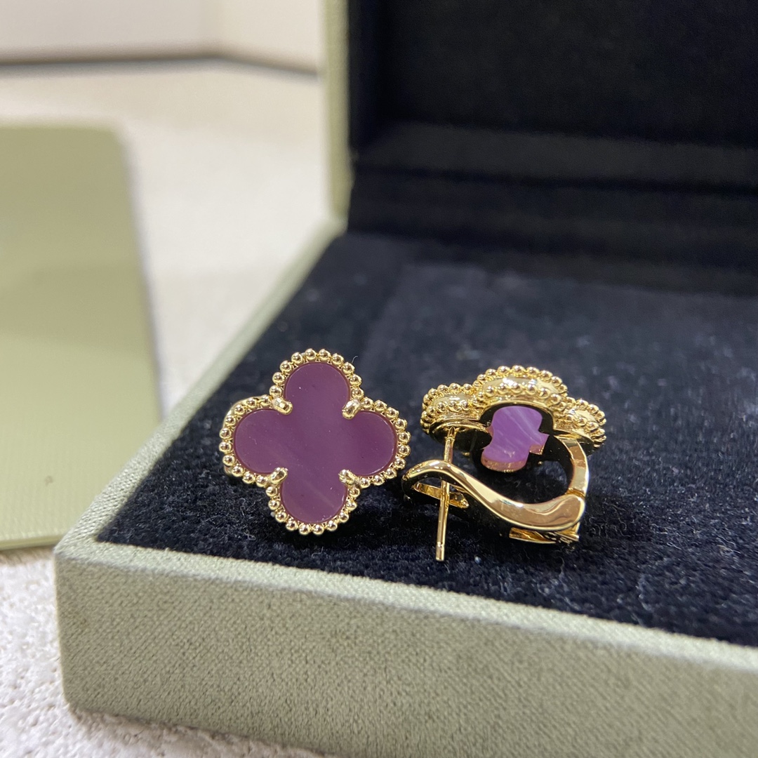 VCA Purple Violet Vintage Alhambra Earrings - Image 2