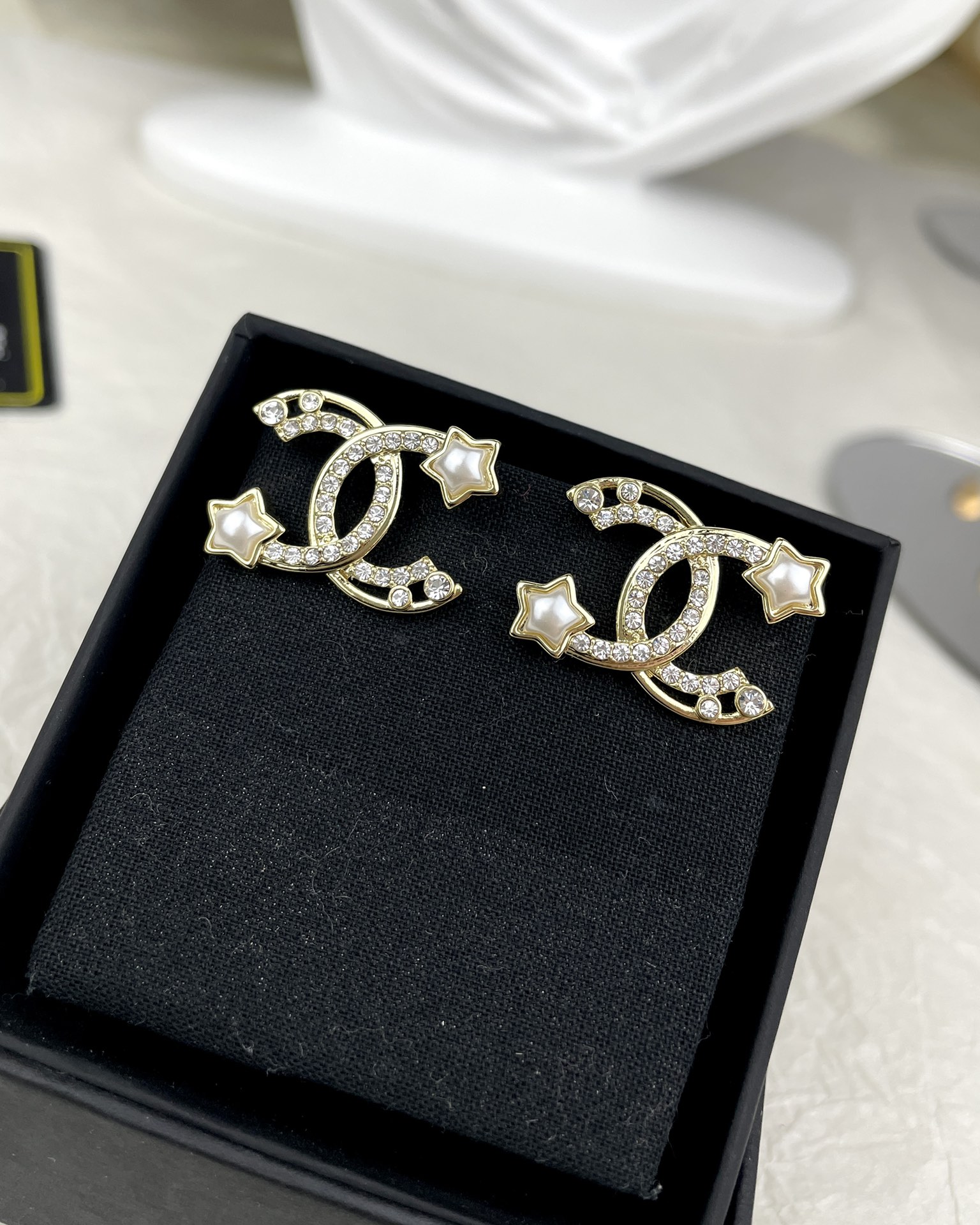 Chanel Hollow Star Rhinestone CC Earrings