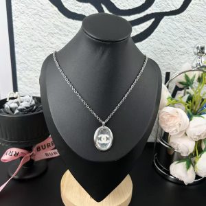 Chanel Silver Mirror Surface Oval Pendant Necklace