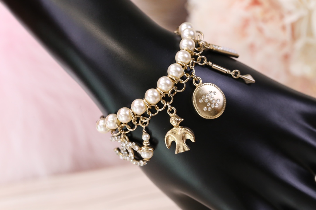 Chanel Bird CC Charms Chain Pearl Tassel Bracelet - Image 3