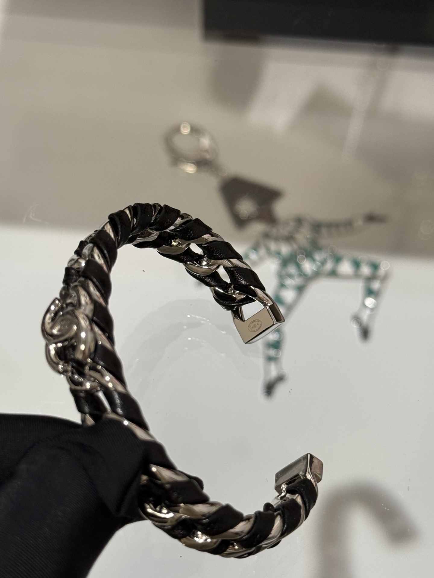 Chanel 26C Leather with Chain Bracelet Cuff Bangle - Image 19