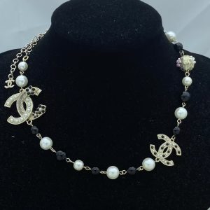 Chanel Personality Black Bead and Pearl Necklace