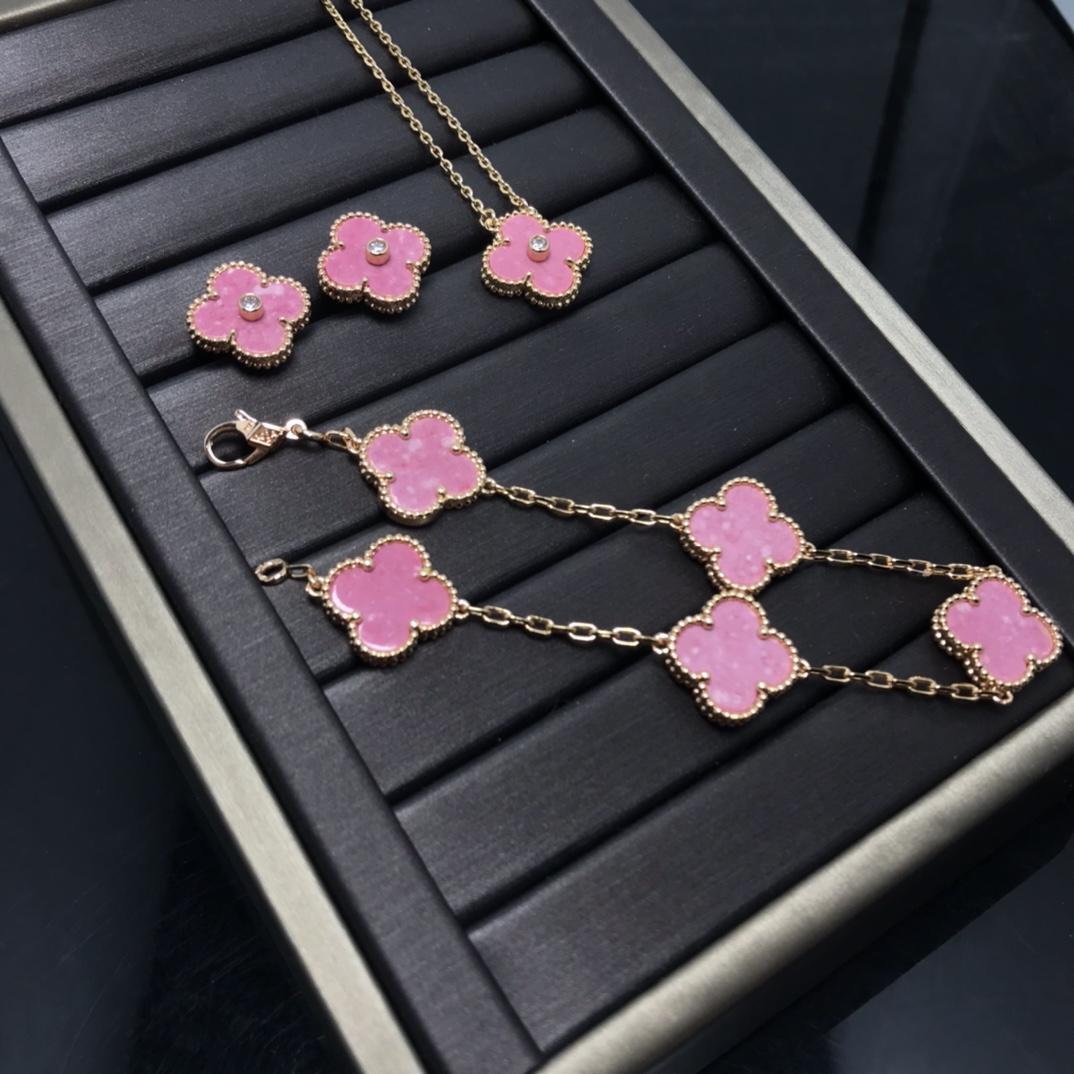 VCA Pink Vintage Alhambra Earrings Bracelet Necklace - Image 4