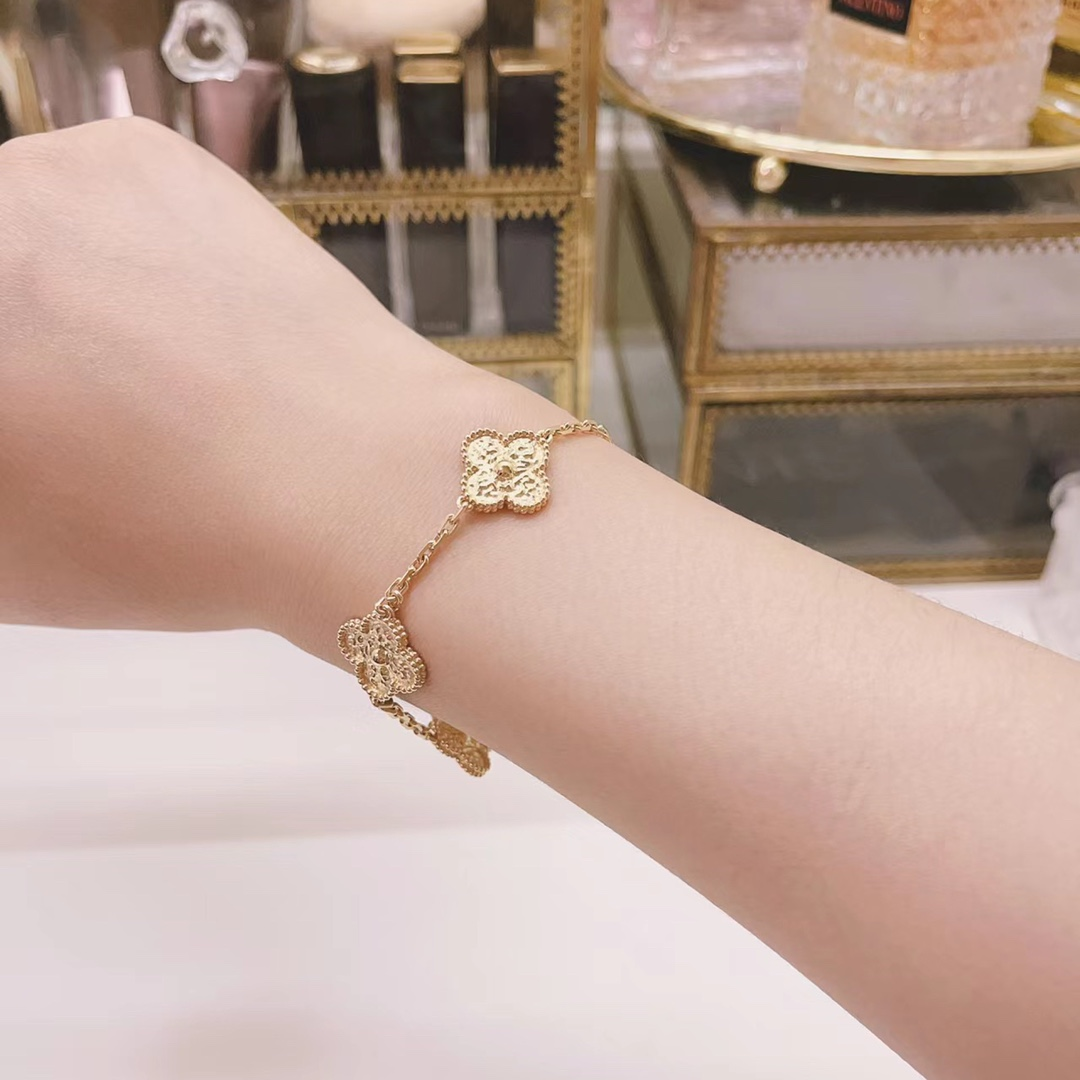 VCA Vintage Alhambra Bracelet Necklace, 5Motifs, Rose Gold,No Diamond - Image 6