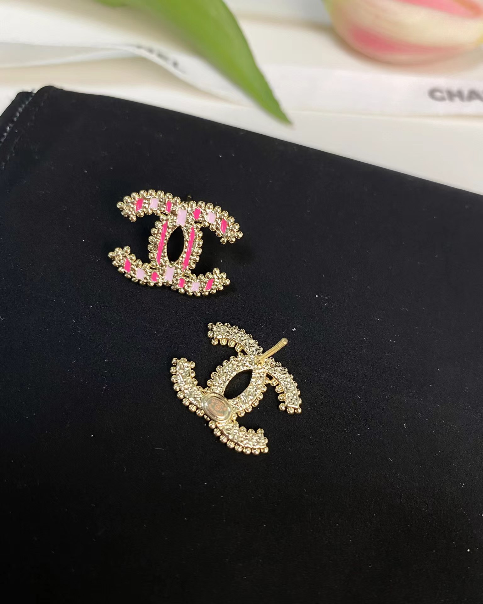 Chanel Enamel Pink Double C Earrings - Image 8