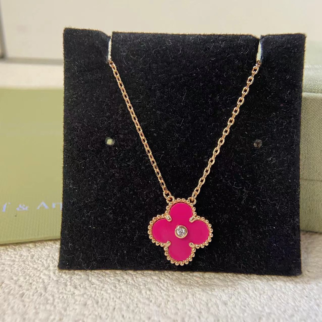 VCA Diamond Rose Red Vintage Alhambra Pendant Necklace - Image 2