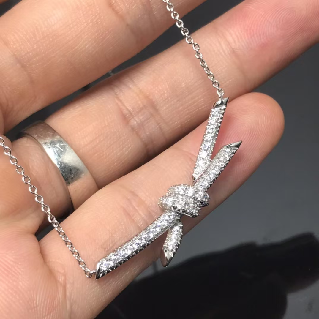 Tiffany Knot Pendant Necklace - Full Diamond - Image 4