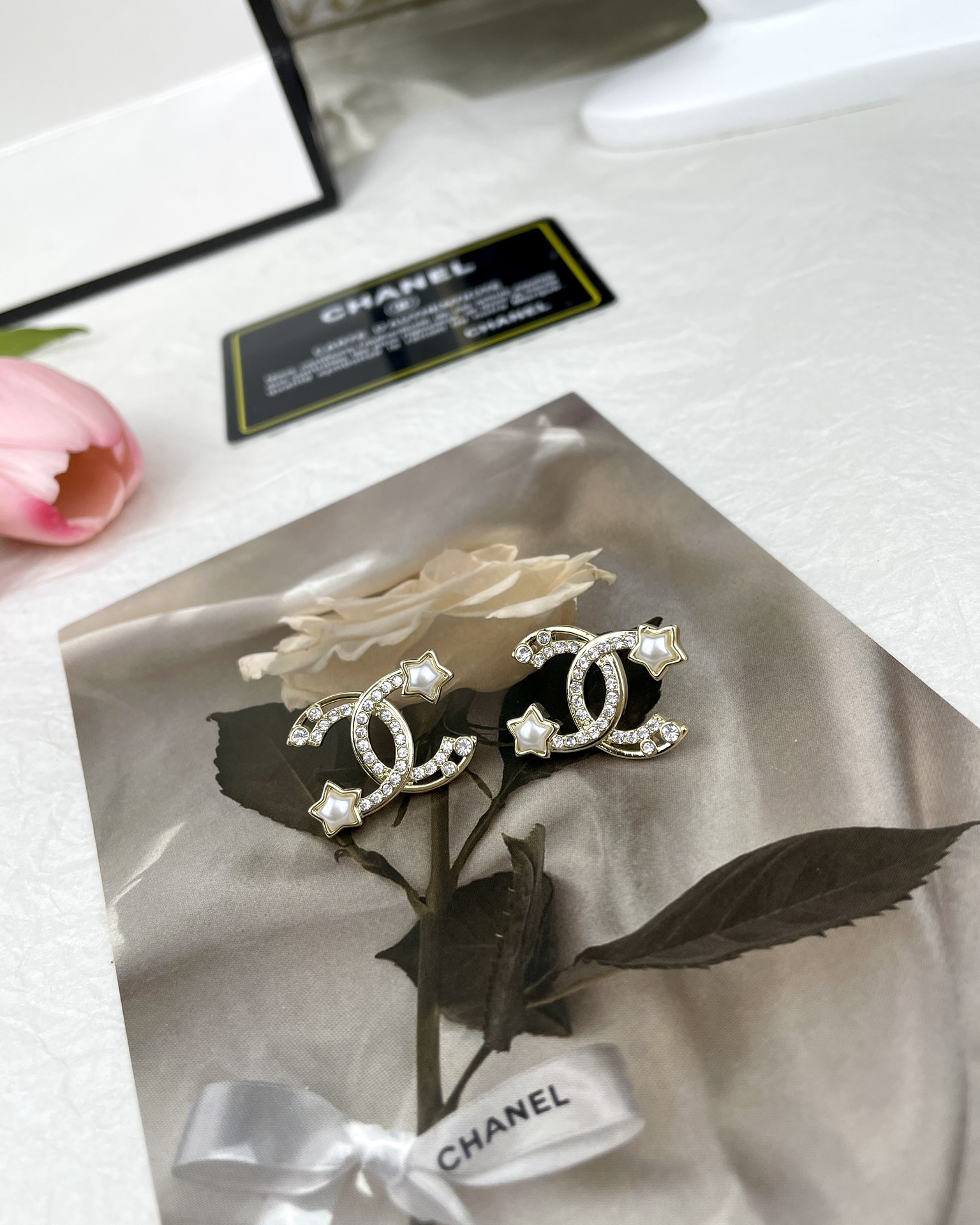 Chanel Hollow Star Rhinestone CC Earrings - Image 3