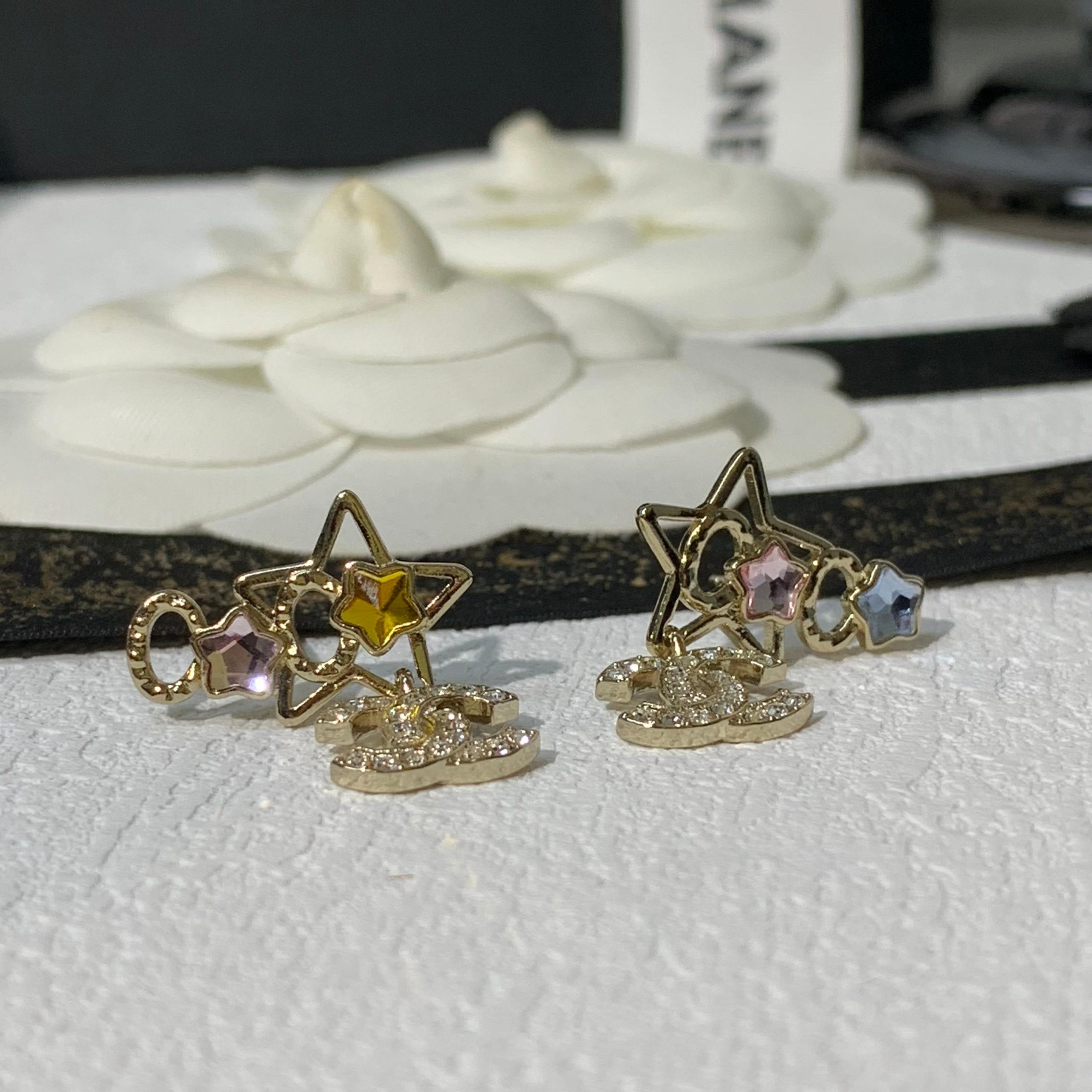 Chanel Asymmetric Color Gem Star Coco Drop Earrings - Image 6