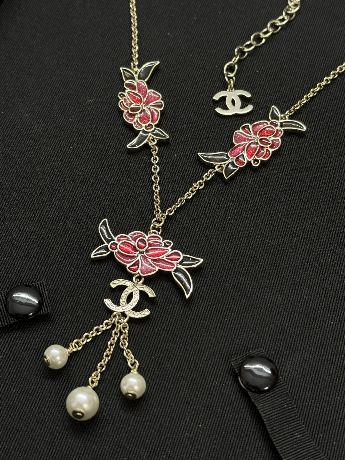 Chanel Flower Pearl Tassel Sweater Chain Necklace - Image 2