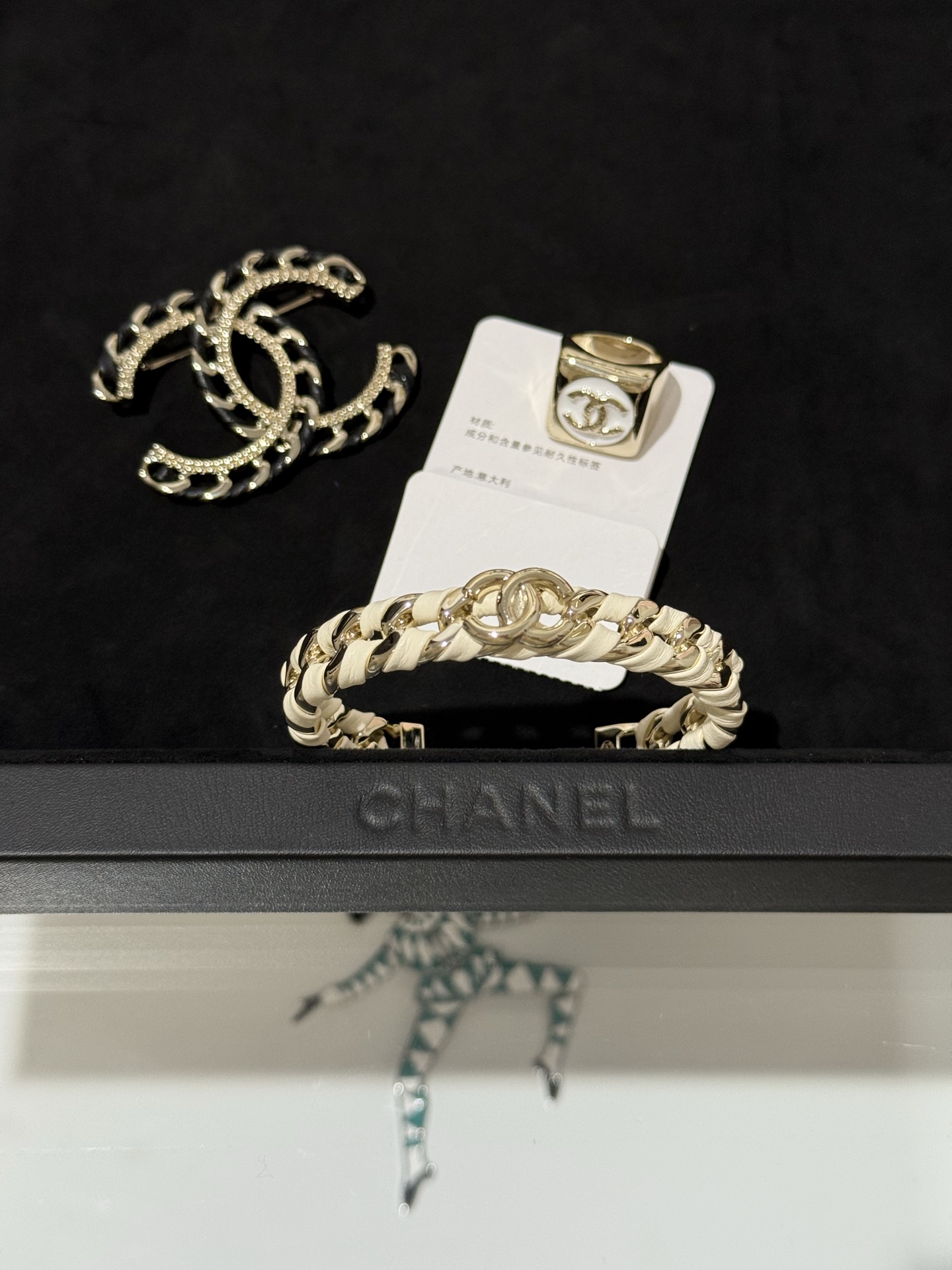 Chanel 26C Leather with Chain Bracelet Cuff Bangle - Image 6