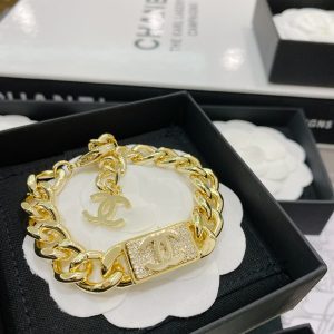 Chanel Gold Chunky Cuban Chain Rectangle Tag Bracelet