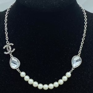 Chanel Teardrop Rhinestone Pearl Smile Necklace