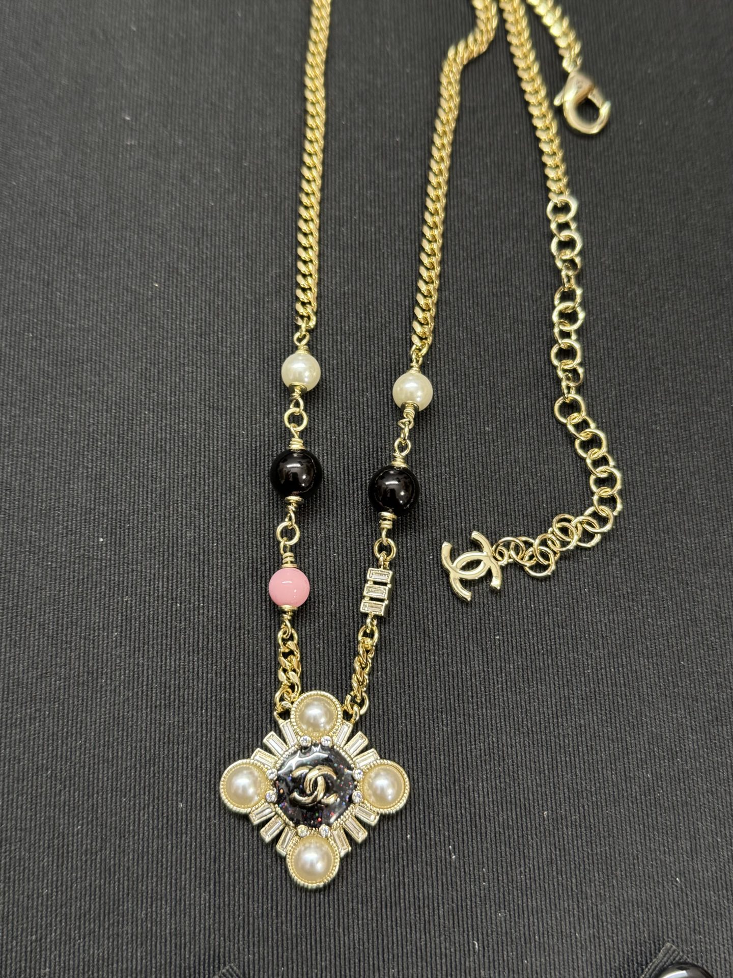 Chanel Pearl Paved Rhombic Pendant Necklace - Image 4