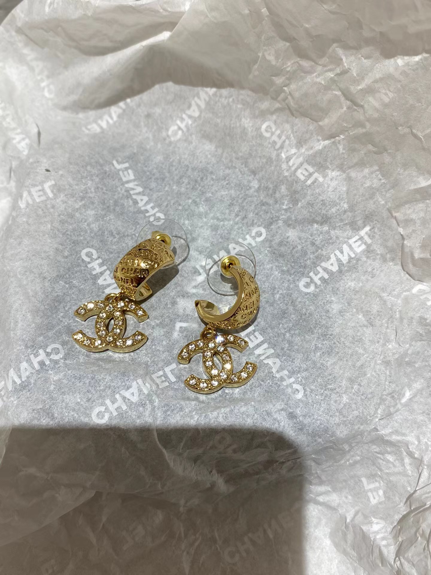 Chanel Gold Color Double C Dangle Earrings - Image 5