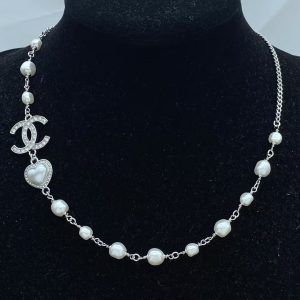 Chanel Half Silver Chain Half Pearl Necklace