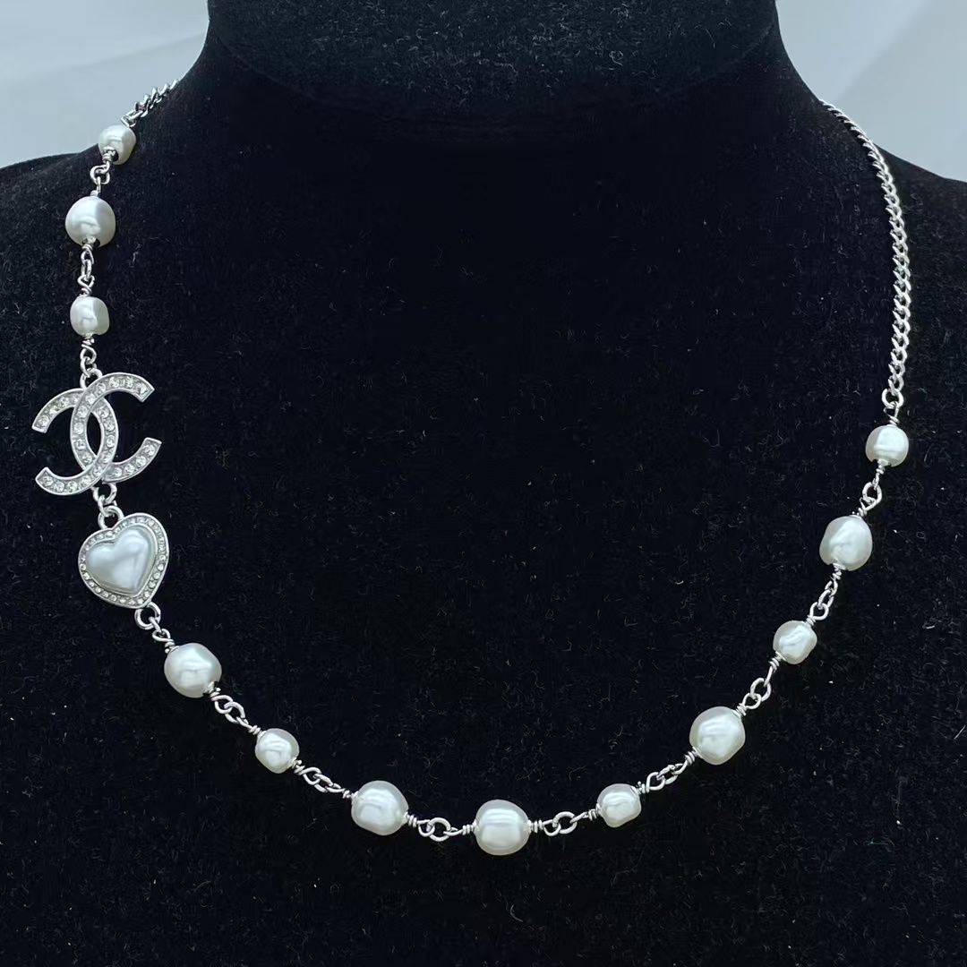 Chanel Half Silver Chain Half Pearl Necklace