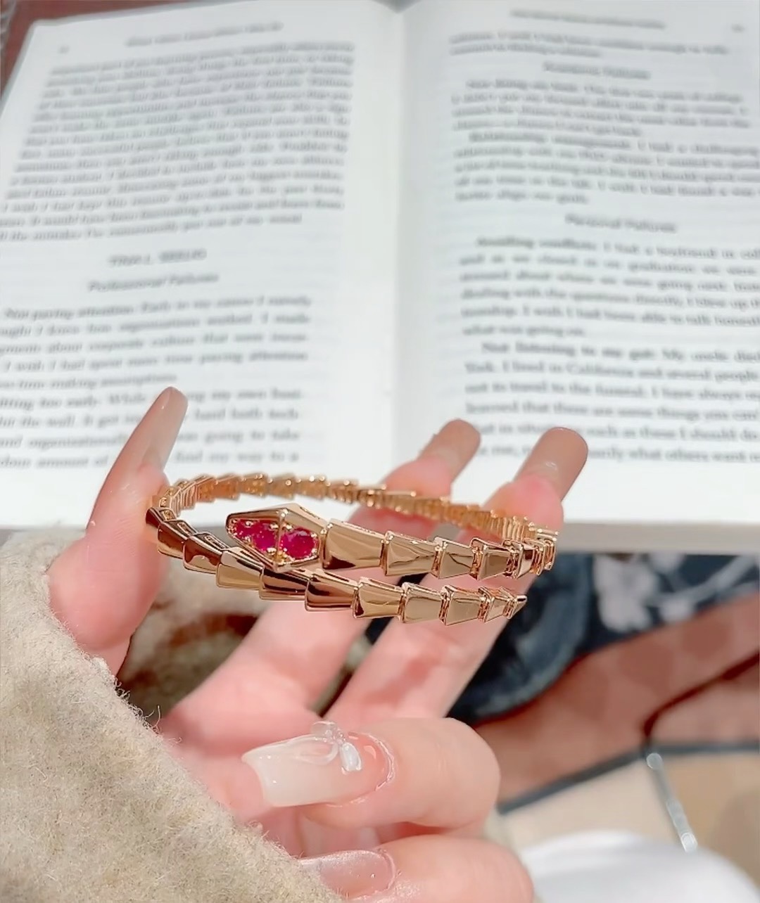 Bvlgari Rose Gold and Red Gem Serpenti Viper Bangle Bracelet - Image 4