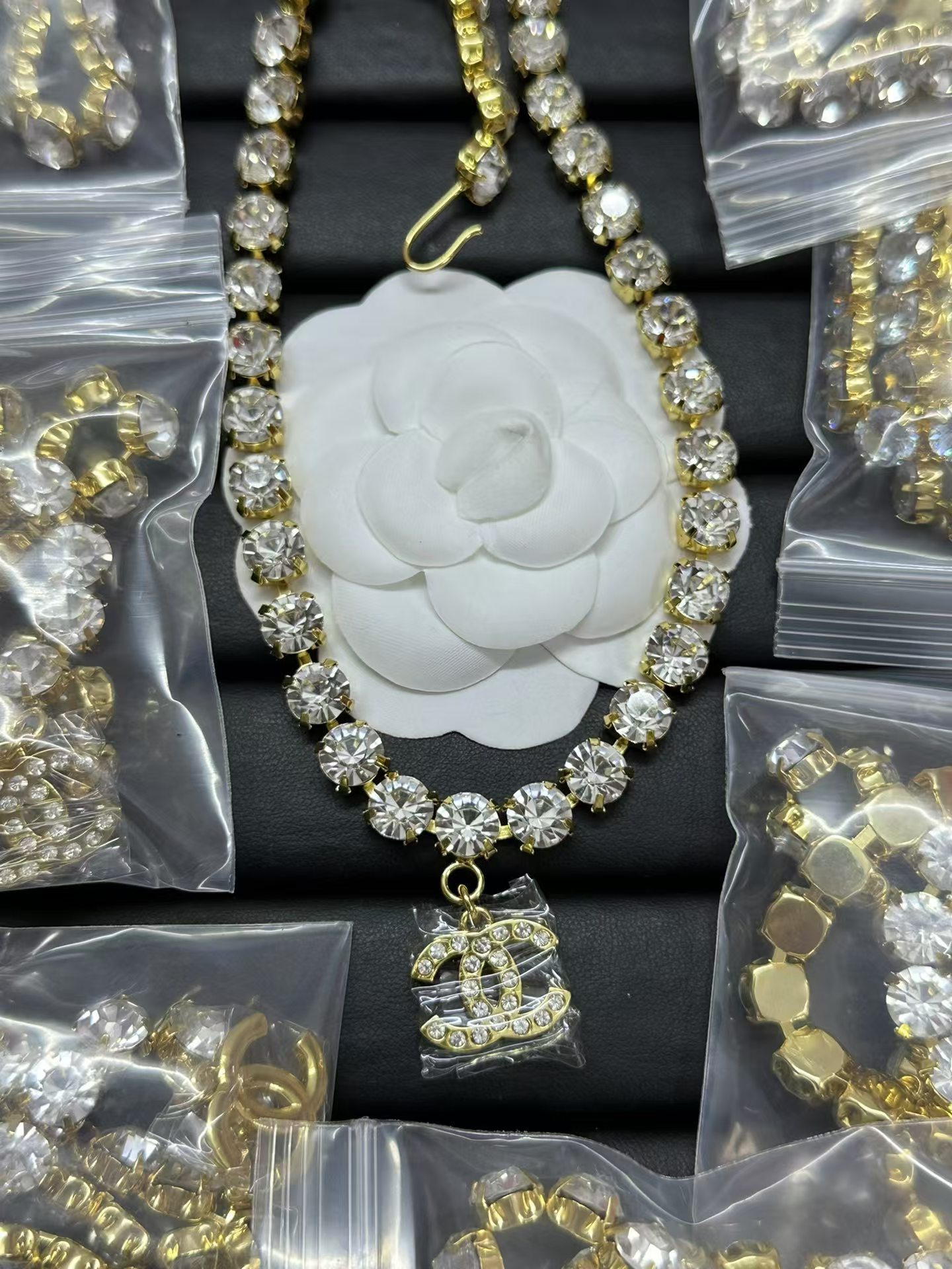Chanel Logo Pendant Rhinestone Strass Chain Necklace - Image 2