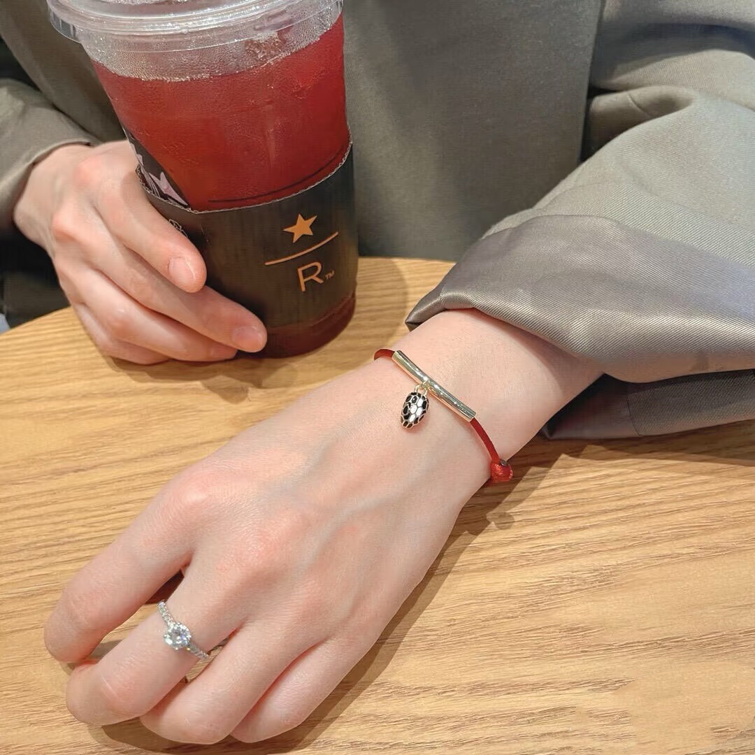 Bvlgari Black / Red Rope Bracelet with Snake Head Charm - Image 3