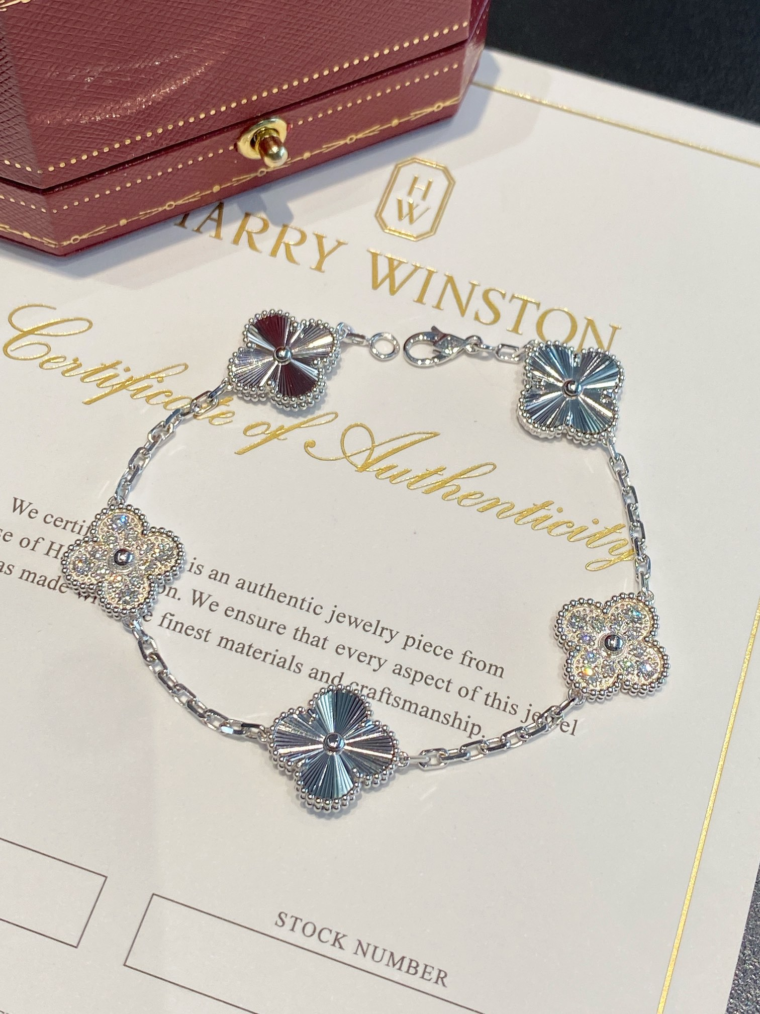 VCA Silver Diamond Vintage Alhambra Bracelet, 5 Motifs - Image 2