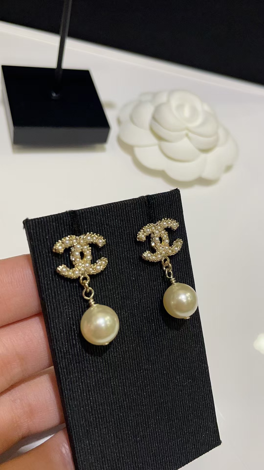 Chanel Double C with Pearl Drop Earrings - Image 3