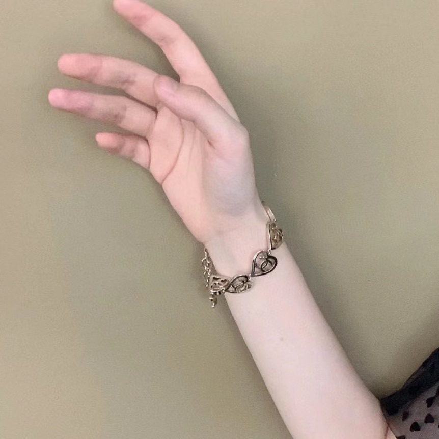 Chanel Hollow Heart Bracelet Earrings Ring Leather Necklace - Image 6