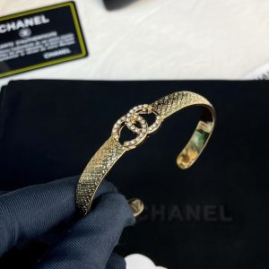 Chanel Hollow Diamond Paved Double C Open Bangle Bracelet